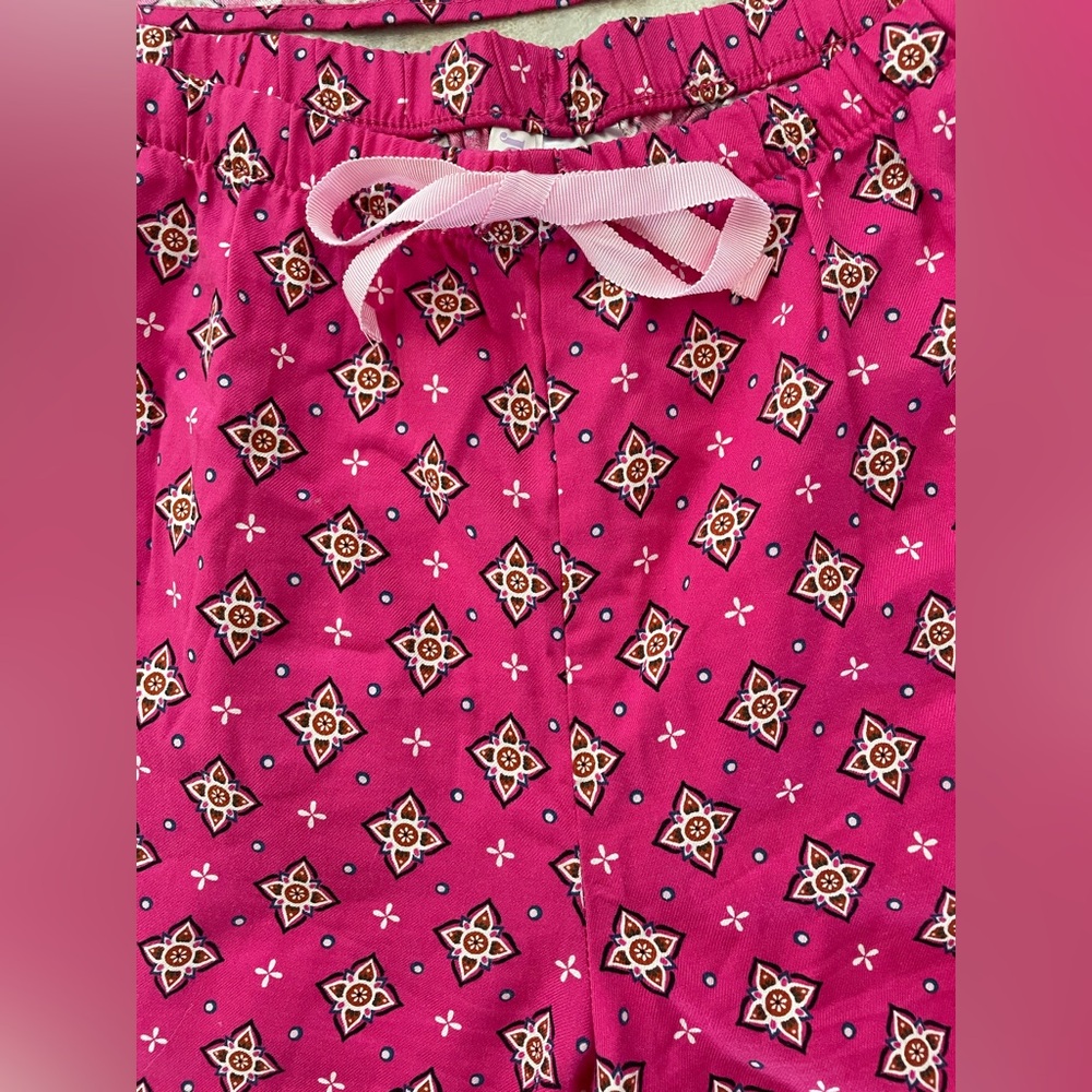Joyspun Pink Geometric Short Sleeve Cropped Pant Tie Waist Pajama Set Size Small - Picture 3 of 6